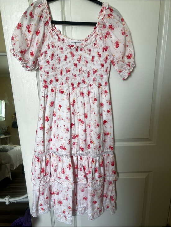 LoveShackFancy Dresses & Skirts - LoveShackFancy White Dress with Pink and Red Floral Print